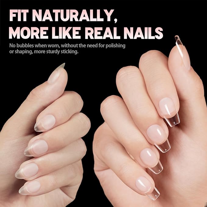 960Pcs Soft Gel X False Nail Tips, 4 Styles Kit Short Coffin Short Almond Medium Coffin and Medium Almond Pre-shaped Matte Full Cover Acrylic Fake Nail Set 15 Sizes