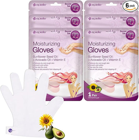Epielle Moisturizing Hand Masks, Softens and Rejuvenates with Sunflower Seed Oil and Avocado Oil, 6 Pairs Moisturizing Gloves for Dry Hands, Korean Skincare, Mother's Day Gifts, Teacher's Appreciation