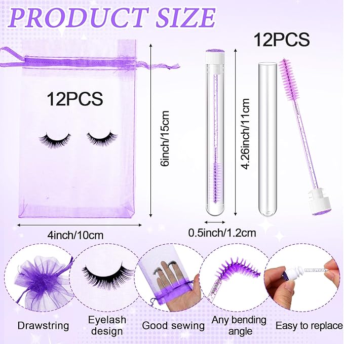 Zhehao 80 Pcs Lash Shampoo Bottle Brushes Kit 20 Foam Pump Dispensers 20 Lash Shampoo Brushes 20 Eyelash Aftercare Bag 20 Cleaning Pipes, Eyelash Extension Supplies(Purple)