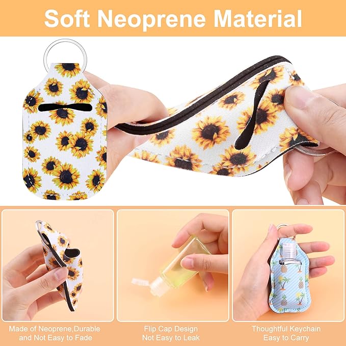 Empty Hand Sanitizer Holders Set 60pcs, Include 20 Portable Refillable Travel Bottle Container with Flip Cap, 20 Reusable Bottle Holders, 20 Wristlet Keychain