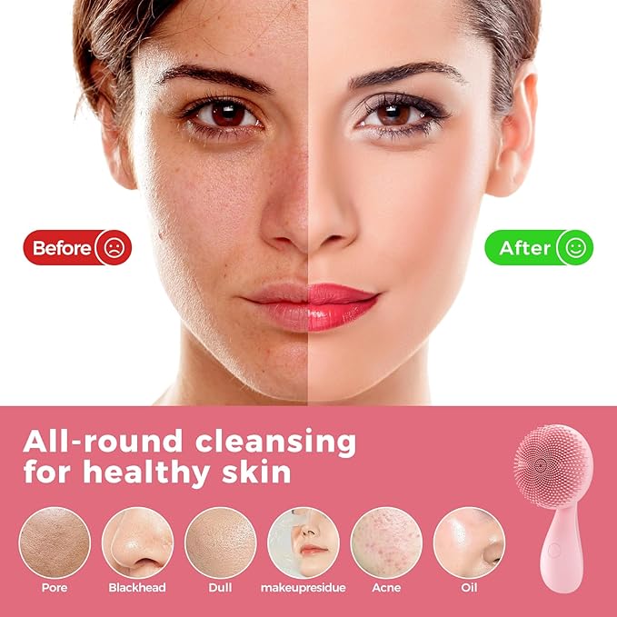 2 in 1 Facial Cleansing Brush,Rotating Magnetic Beads & Massage Cleaning Silicone Face Scrubber，Waterproof and Rechargeable Face Scrub Brush