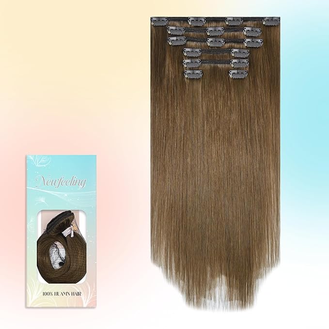 Brown Hair Extensions Clip in 20 Inch 75g Light Brown Remy Human Hair Clip ins for Women #6 Chestnut Brown Hair Extension