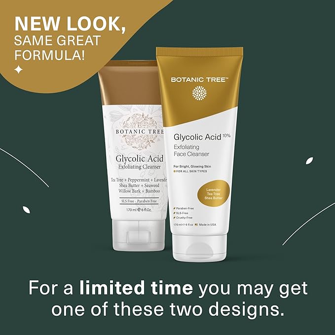 Botanic Tree Glycolic Acid Face Wash, Exfoliating Facial Cleanser For Facial Skin Care, Acne Treatment Face Scrub, 10% Glycolic and Salicylic Acid 6 fl. oz (2 pack)