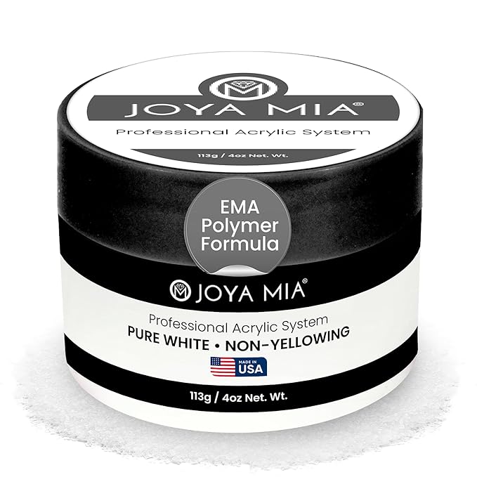 Joya Mia Acrylic Powder for Nails, MMA-Free, Super Adhesion Professional Powder for Flawless & Long-Lasting Nail Enhancements, Easy Application, Vibrant & Stunning Colors - Pure White, 4 oz