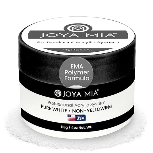 Joya Mia Acrylic Powder for Nails, MMA-Free, Super Adhesion Professional Powder for Flawless & Long-Lasting Nail Enhancements, Easy Application, Vibrant & Stunning Colors - Pure White, 4 oz