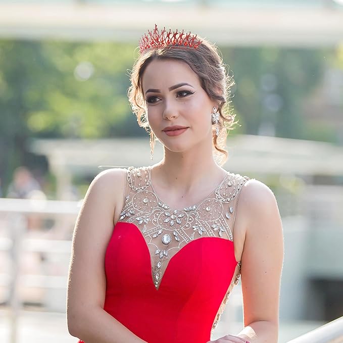 LIMELIA Women's Tiara for Henna Wedding Party|Glitter Hair Accessories for Bridal Birthday Pageant Prom Halloween Cos-play Christmas Party|Tulip-Red