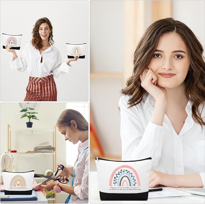 Sieral 30 Pcs Rainbow Canvas Makeup Bags Bulk Employee Appreciation Gifts Graduation Inspirational Cosmetic Bags Thank You Gifts for Teacher Secretary Coworker Volunteer Nurse(Vibrant)