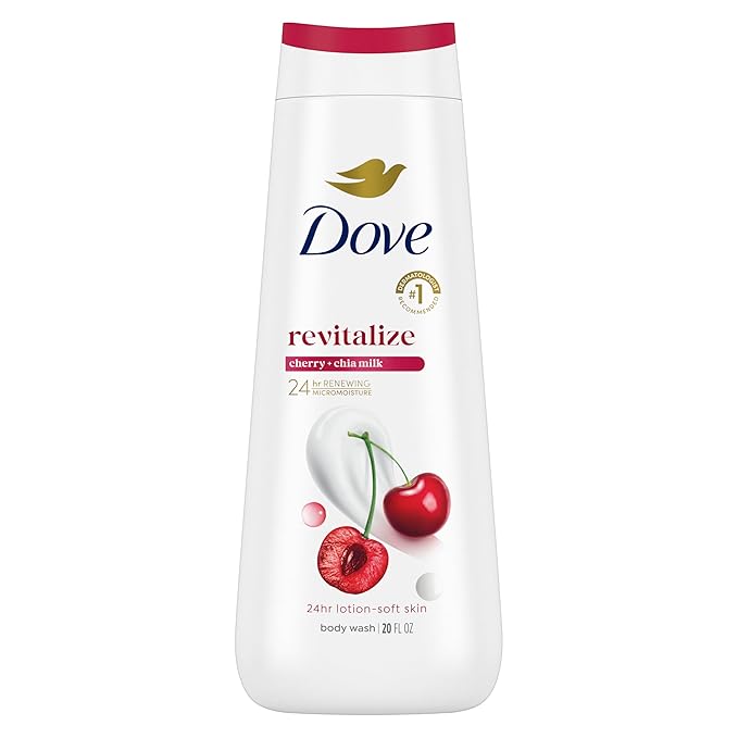 Dove Body Wash Revitalize Cherry and Chia Milk For 24hr Lotion-Soft Skin Moisturizing Skin Cleanser with No Sulfates No Parabens 20 oz
