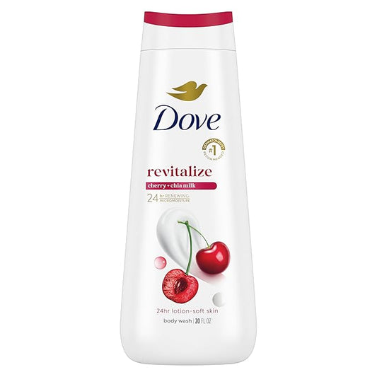 Dove Body Wash Revitalize Cherry and Chia Milk For 24hr Lotion-Soft Skin Moisturizing Skin Cleanser with No Sulfates No Parabens 20 oz