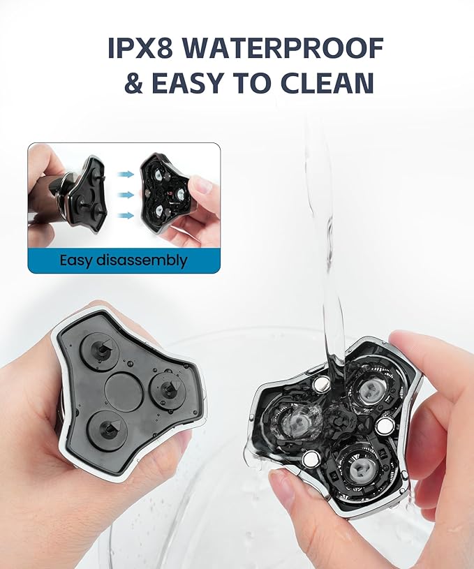 Electric Razor for Men, Rechargeable Wet & Dry Shavers for Men with Nose Hair Trimmer, Fast Charging, IPX8 Waterproof, Blades Spin 12000 Times Per Minute, LED Display, and Travel Lock,Sliver