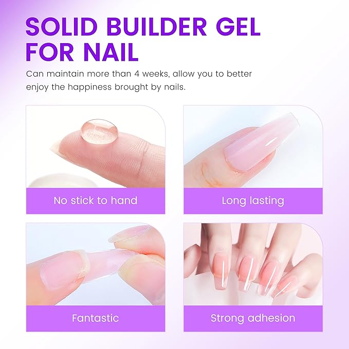 AIJIMEI 100ml Solid Builder Gel for Nails kit Solid Nail Builder Gel Non Sticky Nail Gel for Nail Extension with Nail Silicone Molds Nail Dual Form Nail Art Deisgn Nail Builder Gel (Nude)
