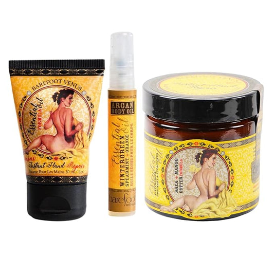 Mustard Bath Essential Oil Bundle: Instant Hand Repair (3 oz), Mini Instant Hand Repair (1 oz), Argan Body Oil (0.27 oz)