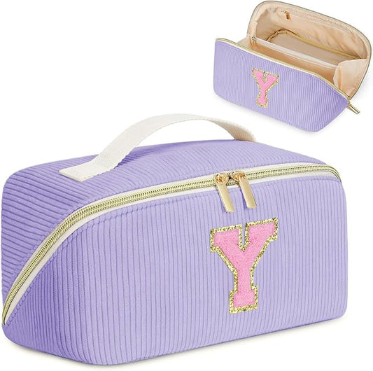 Gifts for Girls, Initial Travel Makeup Bag Women's Day Gift Make up Bag Cosmetic Bags Monther's Day Gifts, Personalized Stuff Bag Cute Makeup Bag Birthday Gifts for Women/Friend/Mother Purple - Y