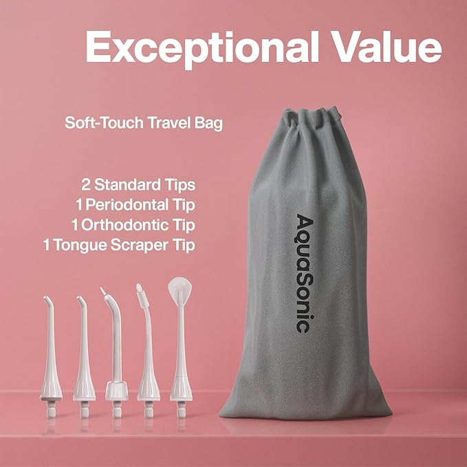AquaSonic Water Flosser - Cordless Rechargeable Water Flossers for Teeth Cleaning - Waterproof Aqua Flosser, Portable Oral Irrigator for Dental Cleaning with 5 Jet Tips – Braces Home Travel