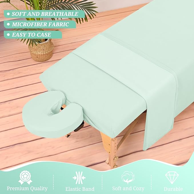 Set of 6 Massage Table Sheets Sets 3 Piece Set Includes Massage Table Cover, Massage Fitted Sheets and Massage Face Rest Cover, Massage Sheets Sets for Beauty Salon and Home Spa (Sage Green)