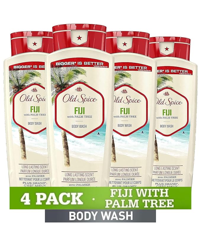Old Spice Cleansing Body Wash for Men, 24/7 Shower Fresh with Lasting Scent, Cleanse & Refresh, Gentle on Skin, Vitamin B3, Fiji with Palm Tree + Coconut Scent, 18 oz (Pack of 4)