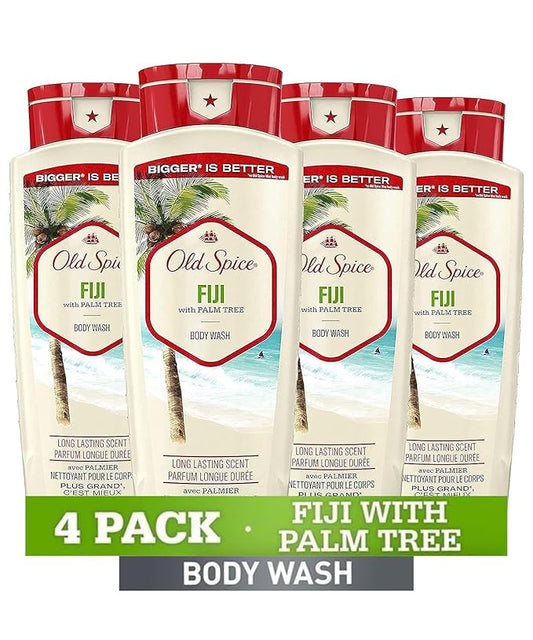 Old Spice Cleansing Body Wash for Men, 24/7 Shower Fresh with Lasting Scent, Cleanse & Refresh, Gentle on Skin, Vitamin B3, Fiji with Palm Tree + Coconut Scent, 18 oz (Pack of 4)
