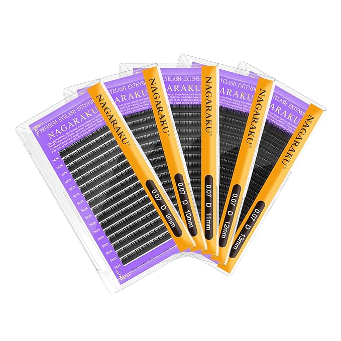 NAGARAKU 5 Trays Eyelash Extensions Individual Lashes 0.07mm D curl 9/10/11/12/13mm in 1 pack Classic Soft Natural Professional Faux Mink 16 rows