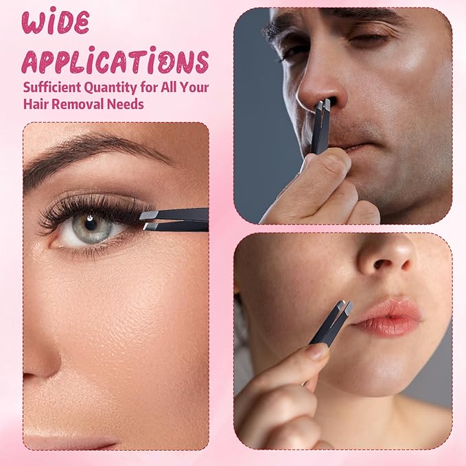 64Pcs Slanted Lash Tweezer for Women Men, Professional Stainless Steel Tweezers High Precision Tweezers Bulk for Ingrown Hair Removal Eyelash Extension Plucking Blackhead