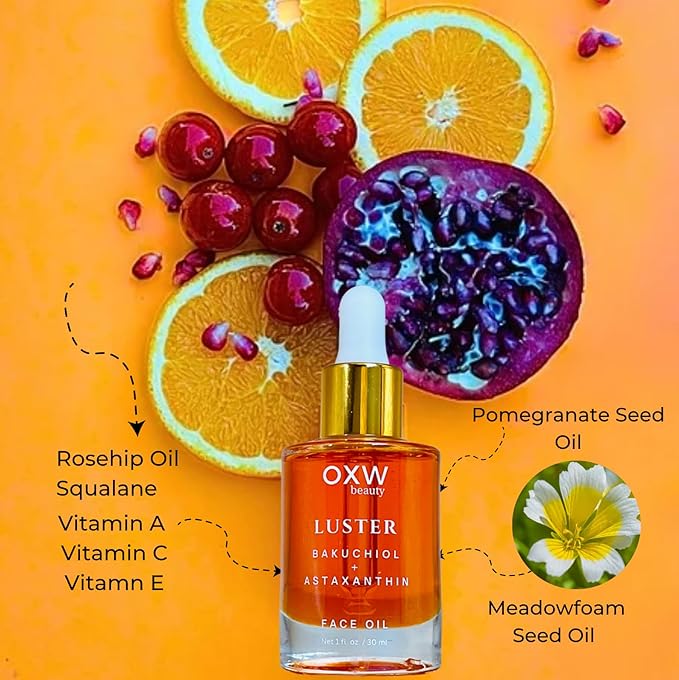 Luster Bakuchiol Retinol Alternative Face Oil For Anti-Aging, Fine Lines, Boost Glow, Antioxidant Nourishing Blend with Bakuchiol, Astaxanthin, Rosehip, Meadowfoam, Squalane, Pomegranate, Made In USA
