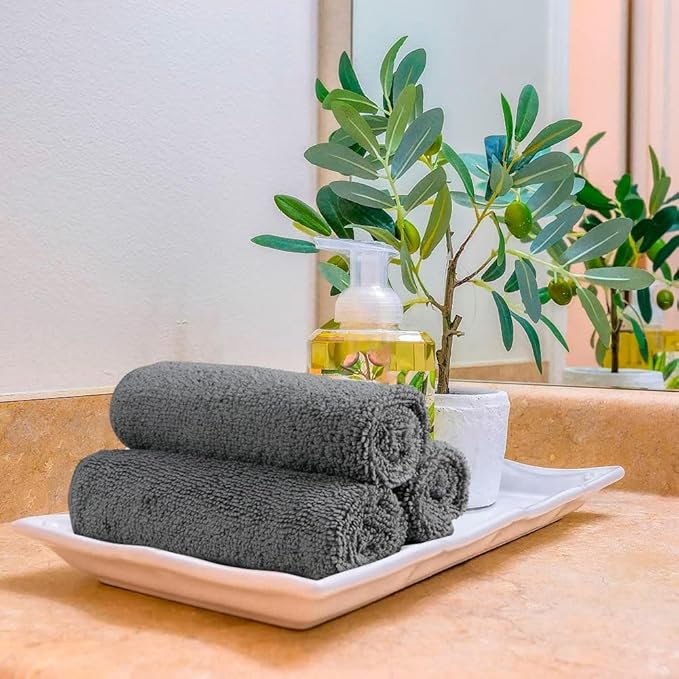 Orighty Microfiber Washcloths Bulk Towels Set 100 Pack, Highly Absorbent and Soft Feel Face Cloths, Multi-Purpose Wash Cloths & Hand Towels for Bathroom, Hotel, Spa, and Gym, 12x12 Inch, Grey