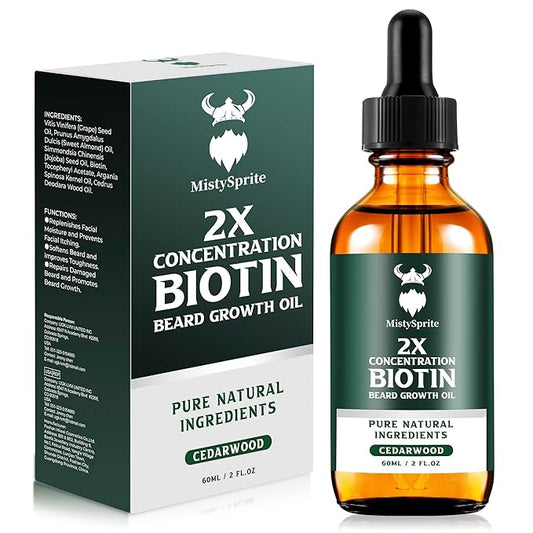 Beard Growth Oil - 2X Concentration Biotin Beard Oil for Men (2 oz) - Natural Mens Beard Oil with Argan Oil, Jojoba Oil and Vitamin, Beard Growth Softener, Moisturizer (Cedarwood)