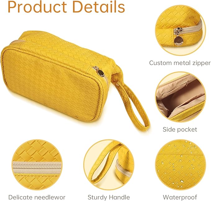 Abiudeng Large Capacity Makeup Bag Ladies Cosmetic Bag Travel Bag with Compartments Portable PU Leather Travel Makeup Bag with Handle