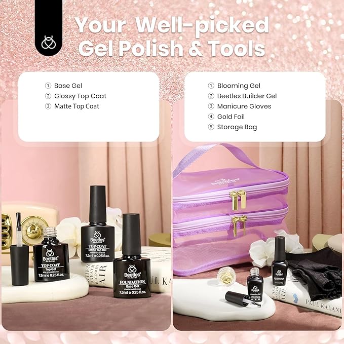 Beetles Gel Nail Polish Kit with UV Light, 55 Pcs 32 Colors Valentines Gel Nail Polish Set Green Red Gold Purple Pink Blue Nude Glitter with Uv Nail Lamp Base Matte Glossy Top Coat Gel Gifts for Women