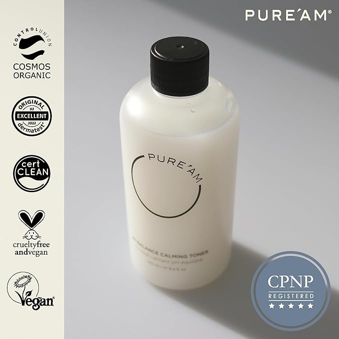 PURE'AM - Korean Toner for Dry Skin - Deeply Hydrating - Hyaluronic Acid & Vegan Ceramides - Korean Skincare Toner for Face, Sensitive Skin - Redness & Acne - 3.3 fl. oz, 100 ml