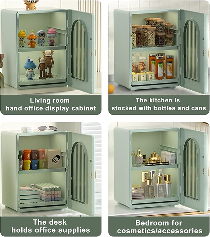 DASITON Large Capacity Makeup Organizer for Countertop,3 Adjustable Layers Skincare Organizers,Dustproof & Waterproof Makeup Storage Organizer,Cosmetic Display Case for Vanity,Bathroom,Bedroom(Green)