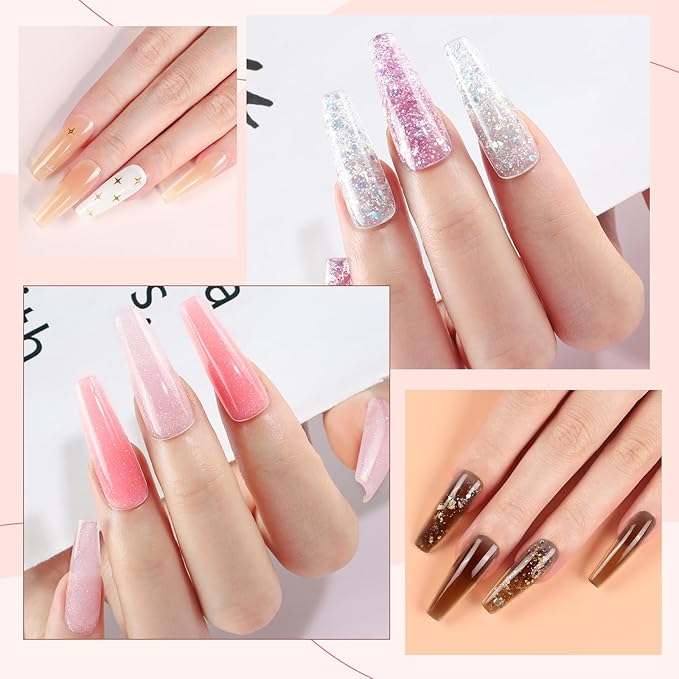COSCELIA Poly Nail Gel Kit Starter Kit 18pcs 16ML Poly Nail Extension Gel without Lamp for Beginners with Everything Nail Thickening Solutions Matte Top Coat Gifts for Women