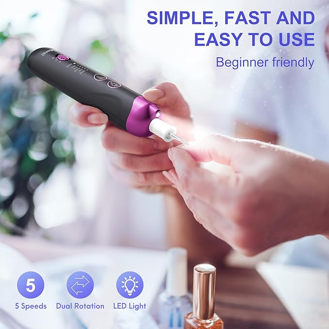 Professional Manicure Pedicure Nail File Kit: Eletorot 8 in 1 Electric Nail File Set, 5 Speeds Cordless Pedicure Tools for Feet Care, Rechargeable Toe Nail Grinder Cuticle, Gifts for Women Men Mom Dad