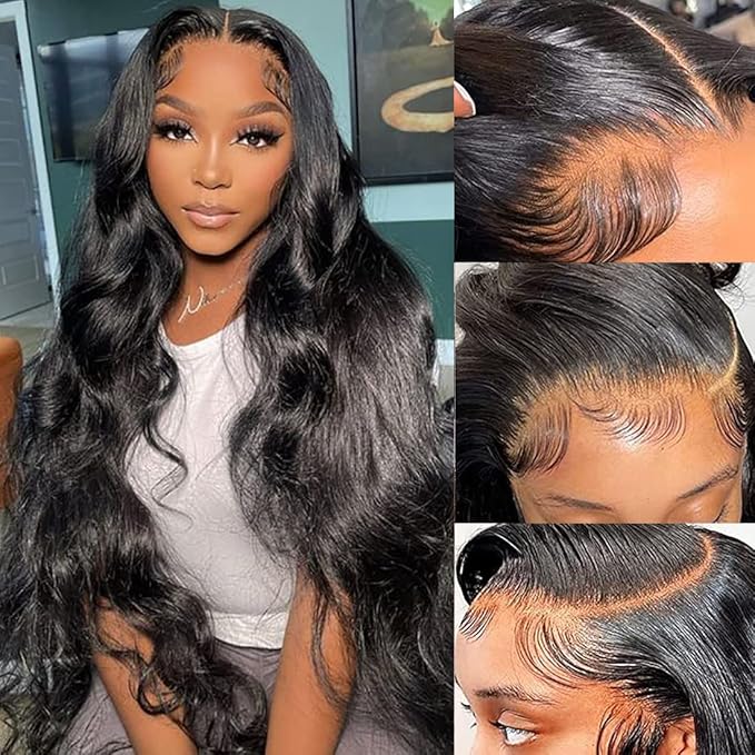13x4 Body Wave Lace Front Wigs 32 Inch HD Transparent Lace Front Wigs for Black Women Human Hair 180% Density Glueless Wigs Human Hair Pre Plucked with Baby Hair Natural Black