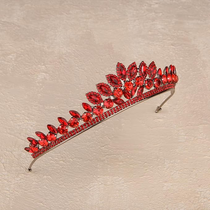 LIMELIA Women's Tiara for Henna Wedding Party|Glitter Hair Accessories for Bridal Birthday Pageant Prom Halloween Costume Christmas Party, Queen Princess Crowns | Leaf Model-Red