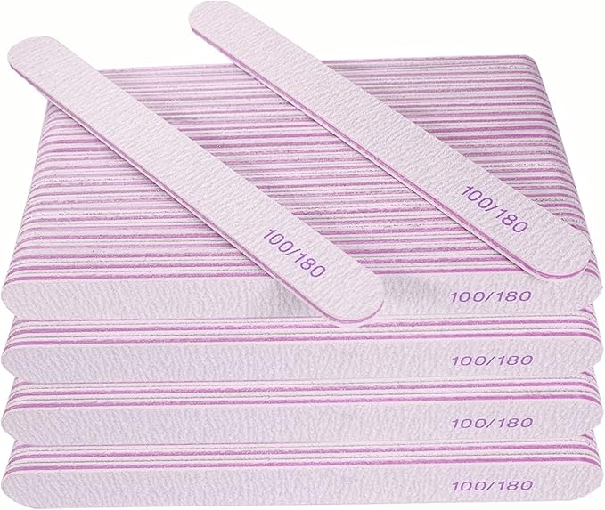 Nail File (100 Pcs), Bulk Emery Board Nail Files for Acrylic Nails and Natural Nails, 100/180 Grit Double Sided Emory Boards for Gel Nail Professional Reusable Washable Manicure Pedicure Kit Set Gray