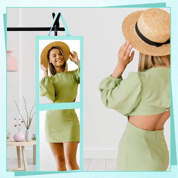 Travel Hanging Mirror 33.5 x 13.4 Inch Dance Bag Mirror Backstage Foldable Hanging Christmas for Gifts Dance Bag Dancers Artists Aestheticians Home Spa Events(Mint Green)