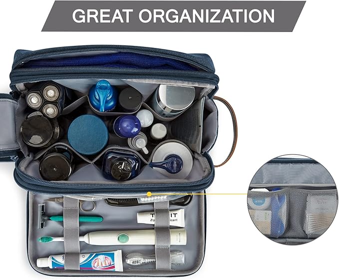 BAGSMART Toiletry Bag for Men, Canvas Travel Toiletry Organizer Dopp Kit Water-resistant Shaving Bag for Toiletries Accessories,Navy Blue-Large