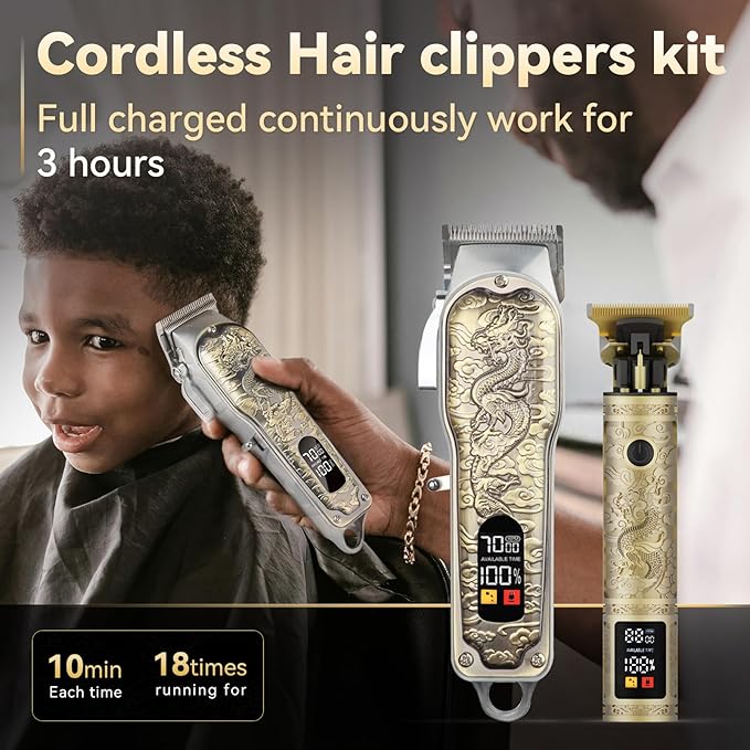 Professional Hair Clippers and Trimmers Set for Men, Cordless Rechargeable Electric Hair Clippers for Hair Cutting, Haircut Clipper for Barber, Men's Gifts for Husband, Barbers, Father