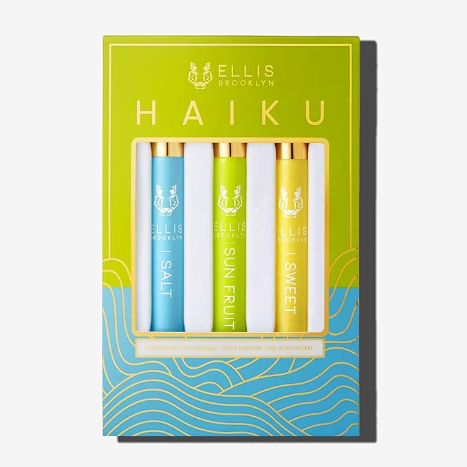 Ellis Brooklyn HAIKU Fragrance Trio - Clean Perfume, SALT, SWEET, & SUN FRUIT Rollerball Perfume for Women, Travel Size Perfume Gift Sets for Women