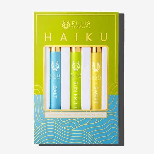 Ellis Brooklyn HAIKU Fragrance Trio - Clean Perfume, SALT, SWEET, & SUN FRUIT Rollerball Perfume for Women, Travel Size Perfume Gift Sets for Women
