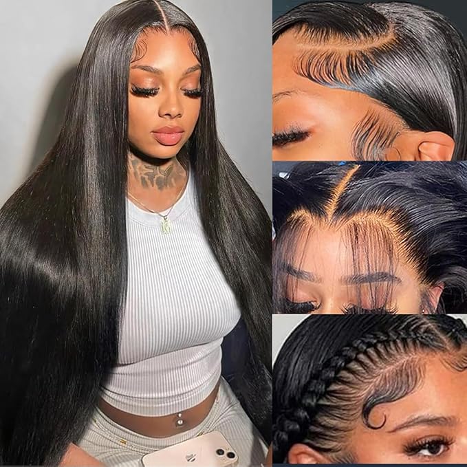 13x6 Lace Front Wigs Human Hair 180 Density Straight HD Lace Front Wigs Human Hair Pre Plucked 13x6 Frontal Glueless Wigs Human Hair with Baby Hair for Women 24 Inch