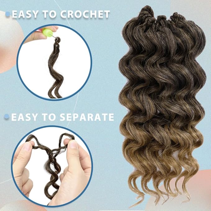 8 Packs Ocean Wave Crochet Hair Water Wave Crochet Braids for Women 8 Inch Short Curly Crochet Hair Beach Curl Deep Twist Crochet Braids Synthetic Braiding Hair Extensions (8 Inch, T1B/27#)