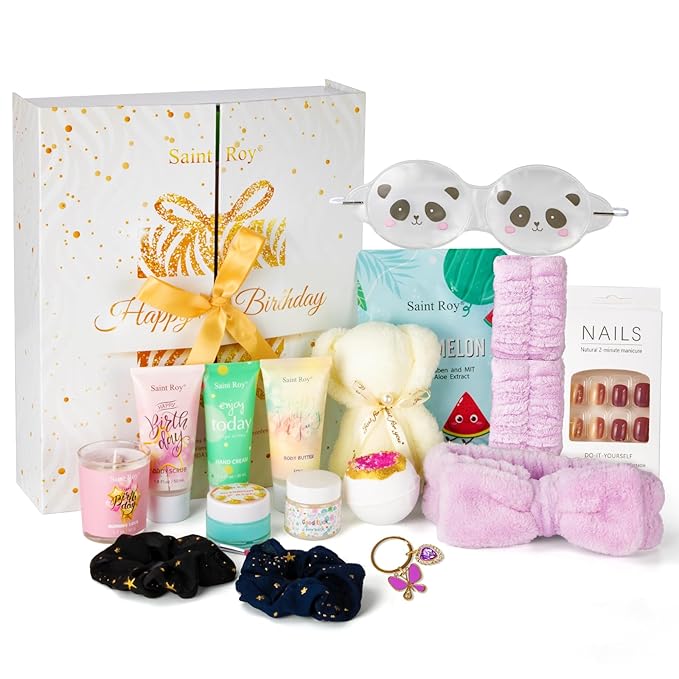 Mother's Day Gifts Birthday Gifts for Women Happy Birthday Surprise Box, 15pcs Luxury Spa Gifts, Gift Box for Teen Girls Unique with Hand Cream, Diy Nails Set, Skin Care Gift Sets for Women, Daughter
