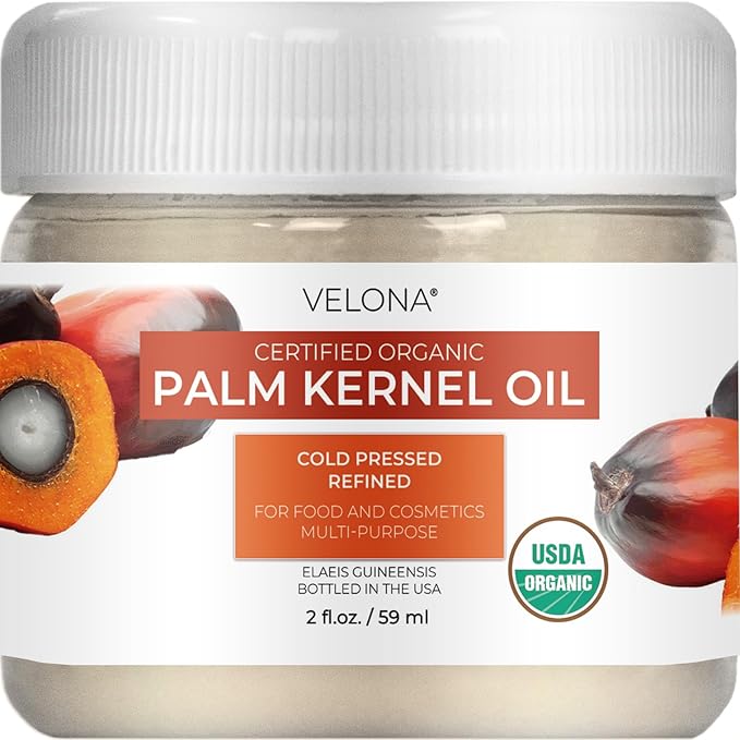 velona USDA Certified Organic Palm Kernel Oil - 2 Fl Oz | 100% Pure and Natural Carrier Oil | Refined, Cold Pressed