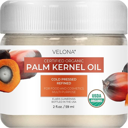 velona USDA Certified Organic Palm Kernel Oil - 2 Fl Oz | 100% Pure and Natural Carrier Oil | Refined, Cold Pressed
