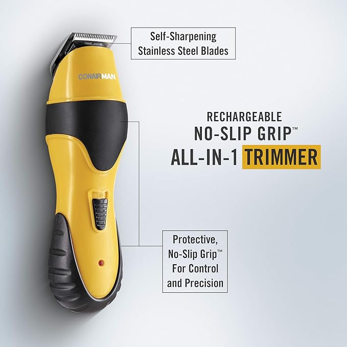 ConairMAN All-in-One Beard Trimmer for Men for Face, Nose and Ear Hair Trimmer,6 piece Men's Grooming Kit, Cordless/Rechargeable