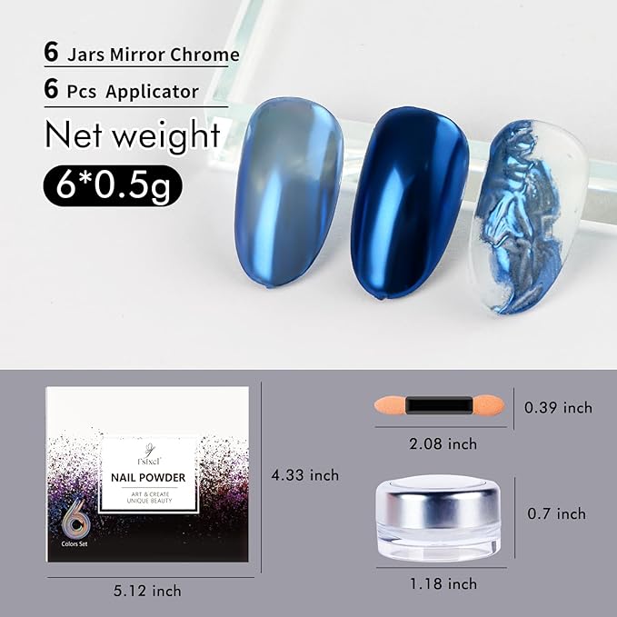 6 Color Set 0.5g/Jar Chrome Nail Powder Rubbing Mirror Pigment Dust for Manicure Nail Art Decoration Red Blue Bronze Rose Gold Cyan Purple Metallic Glitter (TA 6 Pcs Set-04)