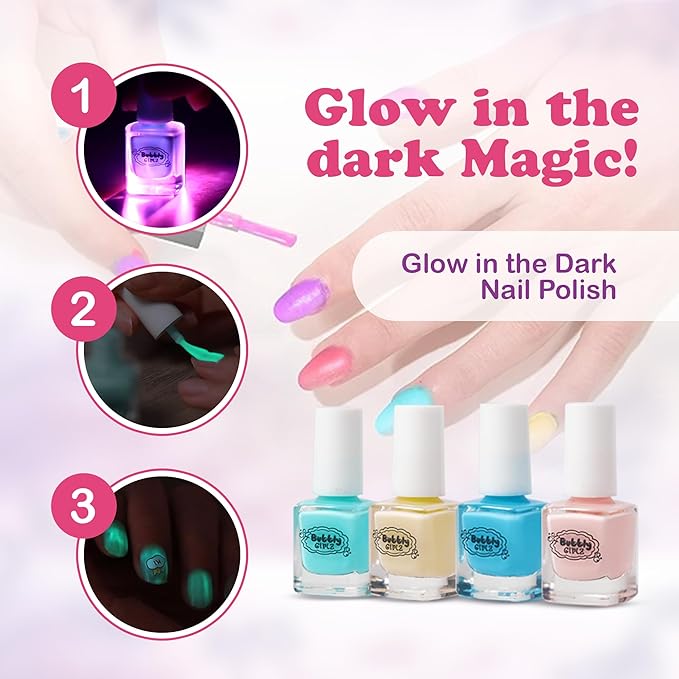 Glow in Dark Kids Spa Day Kit for Girls - 42+ Piece Set Waterfall Foot Spa - Perfect Spa Kit for Girls, Fun Pedicure and Party Supplies, Ideal for Girls Ages 6 7 8 9 10-12