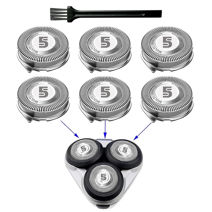 SH50 Replacement Blades Compatible with Series 5000 Electric Shavers, Replacement Heads For Philips Norelco 5000 Shaver, SH50 blades, 6-pc pack