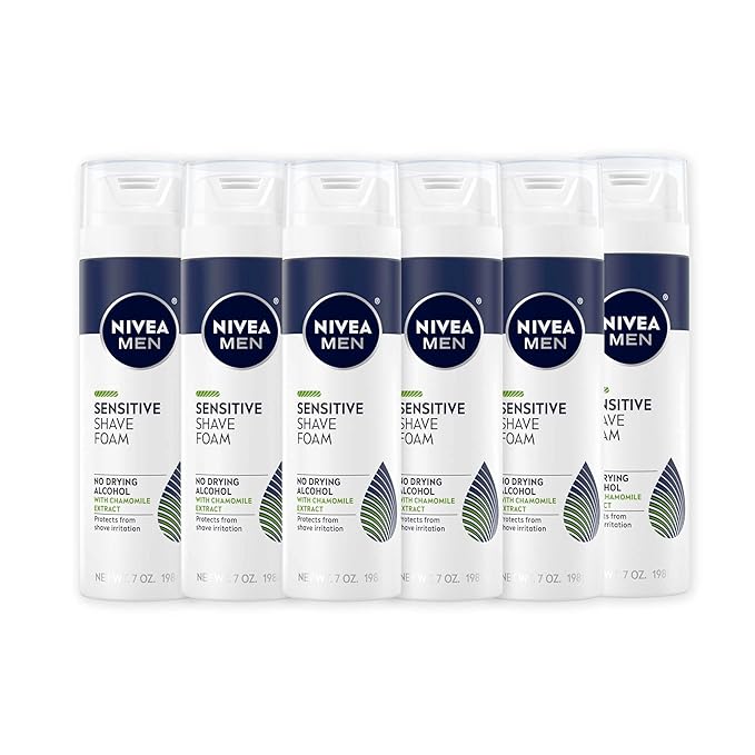 NIVEA MEN Sensitive Shave Foam with Vitamin E, Soothing Chamomile and Witch Hazel Extracts, 6 Pack of 7 Oz Cans